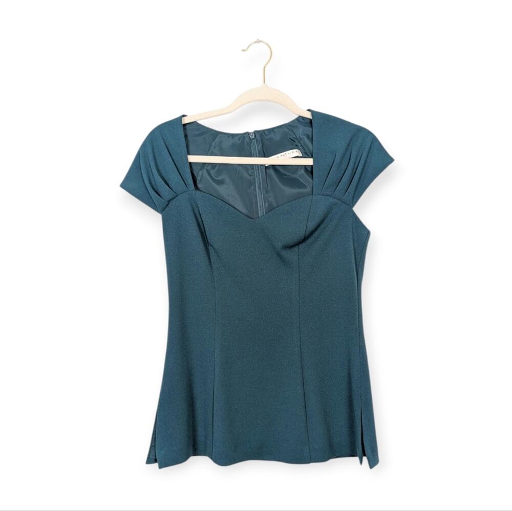 Trina Turk Uptown Teal Sweetheart Neck Cap Sleeve Top Size S